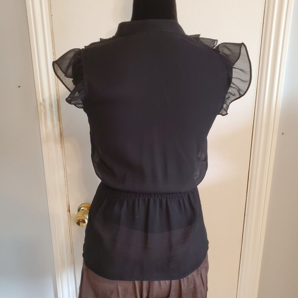 Unbranded Sheer Black Ruffle Front Top Goth Y2k Office Siren Whimsigoth Size XS - Picture 4 of 5